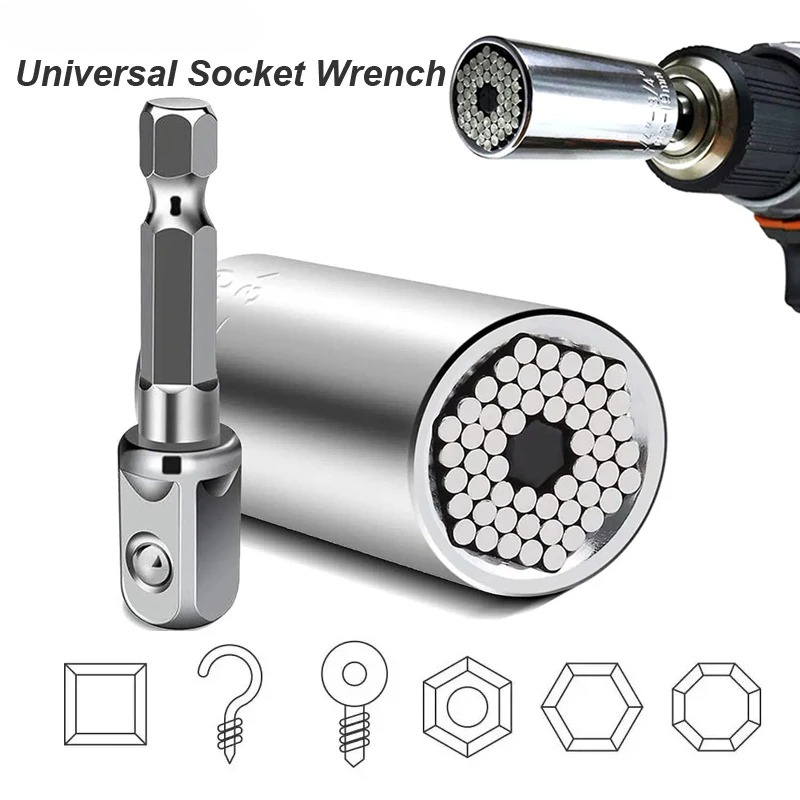 Power Tools Tool Box - Set Kunci Soket Universal 7-19mm, Adaptor